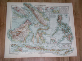 1910 Map Of Indonesia Borneo Sumatra Java Celebes Singapore Philippines - $29.24