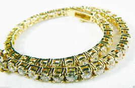 Yellow gold plate Metal Brilliant CZ Cubic Zirconia Tennis Bracelet 7.25... - £43.39 GBP