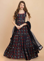 Beautiful Navy Blue Embroidered Shaded Georgette Anarkali Gown395 - £85.53 GBP