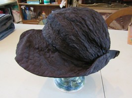 Antique Black Crunch Crinkle Ladies Hat Frederick Loeser Vintage 22.5 - $39.59