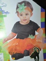 Girls Pumpkin Halloween Costume Tutu Dress Black Orange 4 pc Set-6/9 months - £11.43 GBP