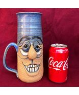 Tall Face 1982 Signed Stoneware Mug Pottery Planter 10” Tall! Happy Face... - $79.20