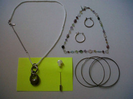 Lot 8 Jewelry Necklaces, Pendant, Precious Stones, Bracelets, Earrings, Pin Set - £16.00 GBP