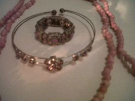 Lot: BoHo Rose Stone Necklace, Rhinestone Bracelet, Amethyst Style Ring - £11.14 GBP