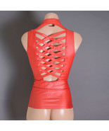 Red Womens Faux Leather Cleavage Zipper Lace Up Strappy Fitted Vest Club... - $39.90