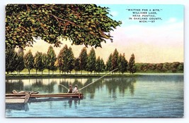 Postcard Waiting For a Bite Williams Lake Near Pontiac Michigan MI Oakland Cty - £4.50 GBP