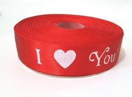 1 inch / 25mm wide-25yd /roll &quot;I love you&quot; Red Printed Satin Ribbon No Wired S80 - £5.49 GBP