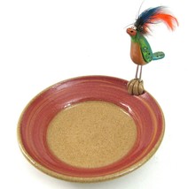 Studio Art Pottery Whimsical Bird Perched on Bowl Kitch Feathers Candy Nut Dish - £38.88 GBP