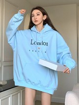 Women Letters Print Hooded Baggy Jackets Casual Long Sleeve Pullovers Coats 2022 - £158.55 GBP