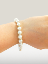 WHITE PEARLS BRACELET beaded with clip closure and spacers silver plated Origina - £23.18 GBP