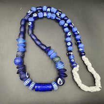 Mix Lot Vintage Cobalt Blue Evil Eye Glass Beads Beaded Necklace - £58.15 GBP