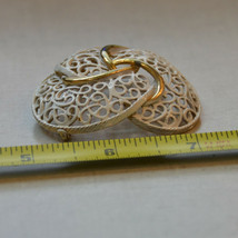 Vintage jewelry white enamel gold filigree swirl infinity Brooch Pin - $12.86