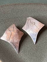 Large Sterling Silver Wavy Trapezoid MODERNIST Post Earrings for Pierced Ears – - £22.95 GBP