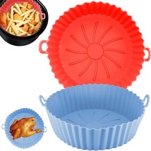 Large 8 Inch 2 Pack Air Fryer Silicone Liners Pot, Round Silicone (Blue Red) - £11.59 GBP