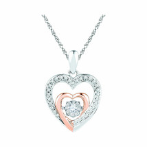 10k Two-tone Gold Round Diamond Heart Twinkle Moving Pendant 1/10 Ctw - £279.88 GBP