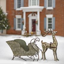 Large Galvanized Reindeer with Sleigh Decoration - £310.99 GBP