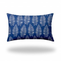 16&quot; X 26&quot; Blue And White Zippered Tropical Lumbar Indoor Outdoor Pillow Cover - £50.95 GBP