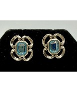 Vintage Silver Tone Blue Glass Stud Earrings No Backs Costume Jewelry - $8.99