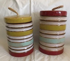 Home Accents Buoy-like Ceramic Canisters Hobby Lobby Striped (2) Decor N... - £43.24 GBP