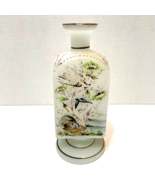 Vintage Frosted Glass Hand Painted Vase Footed Birds Flowers Gold Accent... - £20.33 GBP