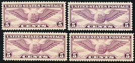 C12, Mint VF/XF NH 5¢ FOUR Very Fresh Stamps CV $70. - Stuart Katz - £43.45 GBP