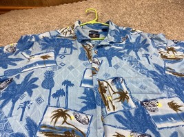 Caribbean Joe Mens Shirt XXL Hawaiian Short Sleeve Button Up Blue 100% Silk - £10.94 GBP