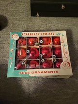 Vtg Red Poland &amp; Shiny Brite RedGlass Christmas Ornaments Original Box -... - $21.28