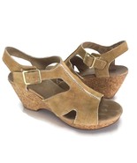Clarks Womens Sz 9 Camel Tan Leather Suede Cork Wedge Heel Shoes - £15.48 GBP