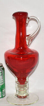 Vintage 12&quot; Red Art Glass Pitcher Hand Blown Cased Glass Pitcher Red Clear Glass - £22.80 GBP