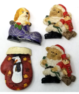 Snowman Dog Bear Christmas Fridge Magnets Stocking Set of 4 Resin Vintage - £8.96 GBP