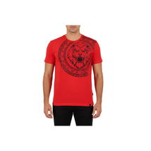 Mens PLATINI Sports Shirt With Rhine Stones Lion Medallion Chain SS3612 Red image 4