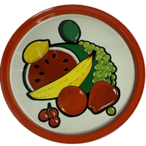 Vtg Cheinco Round Tray Red Metal BBQ Serving Party Platter Picnic Fruit MCM - £7.64 GBP