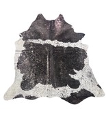 Black and White Cowhide Rug with Dark Pewter Metallic Acid Washed 7x6 fe... - $337.15 CAD