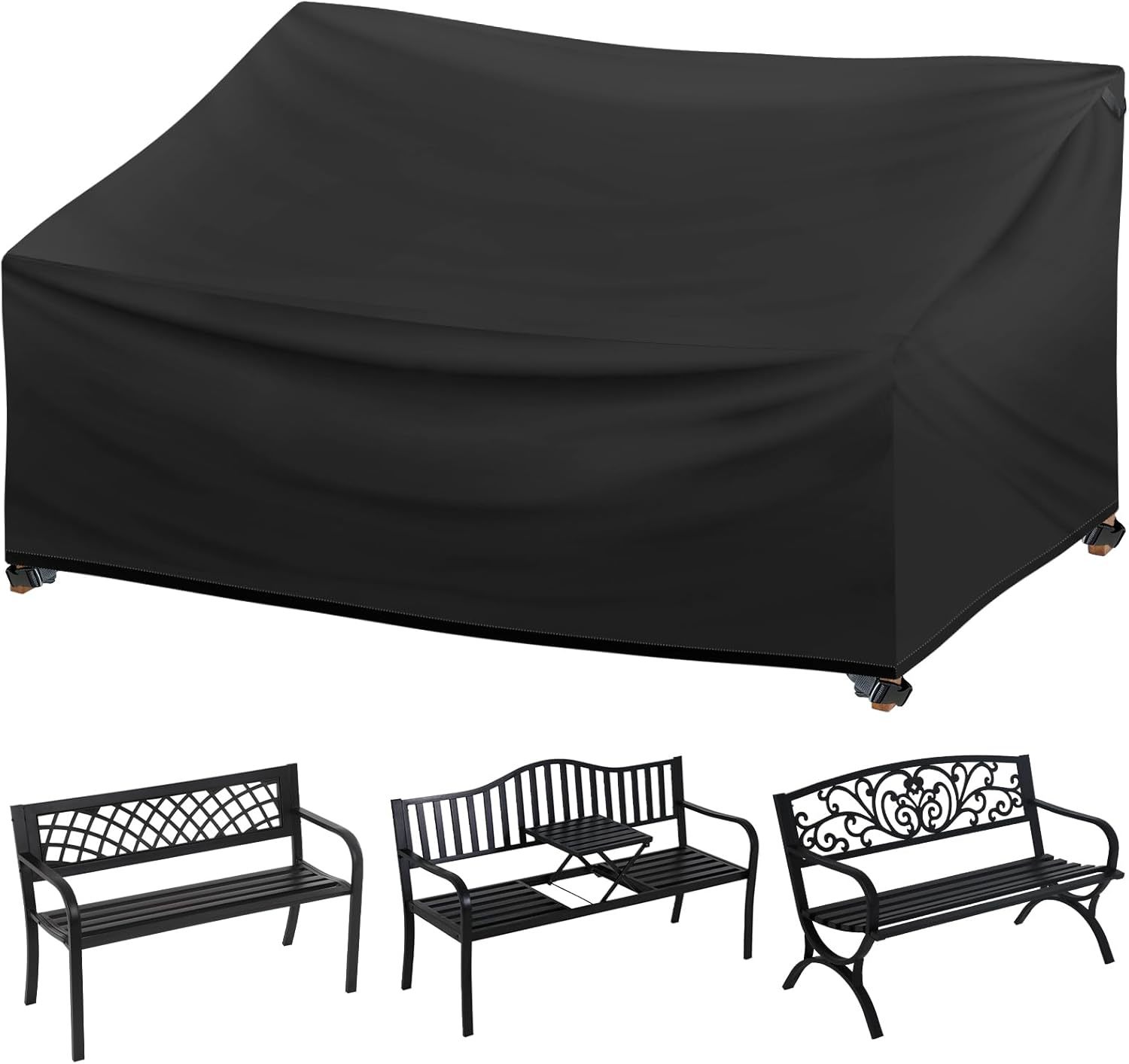 Outdoor Bench Cover 2 Seater Waterproof, 52&quot; W X 28&quot; D X 35&quot; H All, Black - $39.99