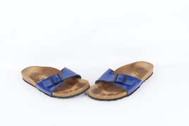 Vintage Birkenstock Womens 9 Distressed Patent Leather Buckle Strap Sandals Blue - £39.62 GBP