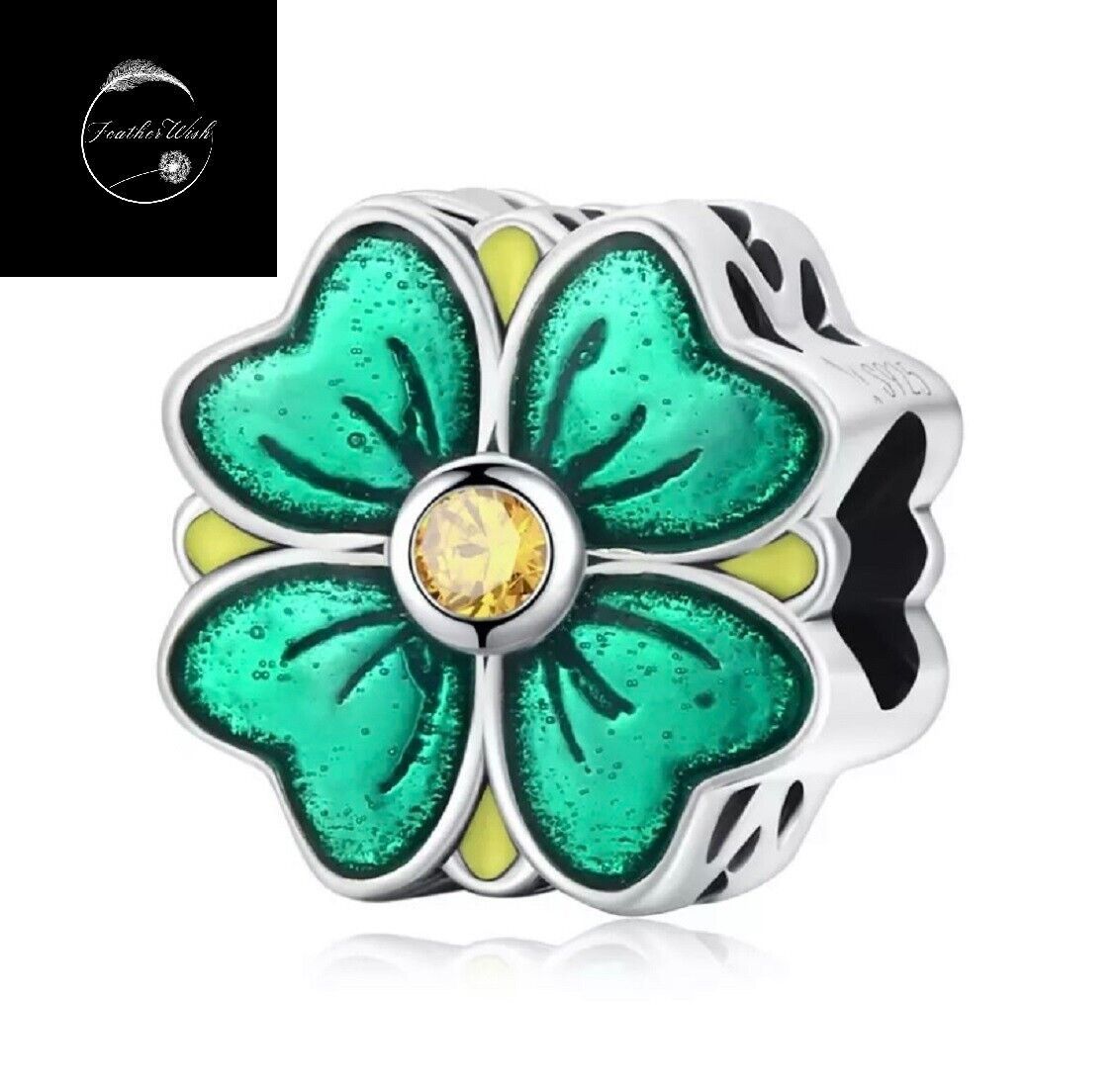 Irish Four Leaf Clover Shamrock Charm Bead Genuine Sterling Silver 925 Family