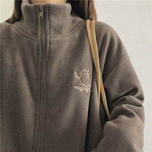 Casual Fleece Thick Hoodies Jacket Autumn Winter Korean Fashion Loose Stand Coll - £70.46 GBP