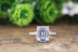 2.5 Ct Emerald Cut Halo Engagement Ring, 14k White Gold Anniversary Dainty  Ring - £114.12 GBP