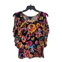 Susan Lawrence Womens Shirt Adult Size Medium Black Yellow Floral Short ... - $20.47