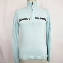 Tommy Hilfiger Womens 1/4 Zip blue logo Sweater Cotton ribbed knit  sz S - £15.75 GBP