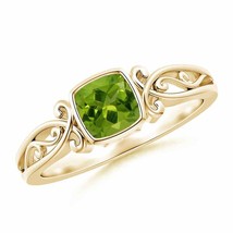 ANGARA Vintage Style Cushion Peridot Solitaire Ring for Women in 14K Solid Gold - £478.91 GBP