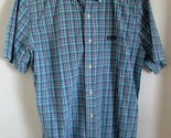 CHAPS Easy Care Turquoise Navy Plaid 100% Cotton SS Shirt Size Large  - £19.78 GBP