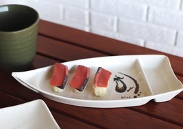 Pack Of 6 Zen Swirl Eggplant Omakase Sushi Boat Plates W/ Sauce Compartment 10&quot;L - £32.22 GBP