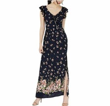 Teeze Me Junior Womens 3 Navy Blue Rose Pink Floral Bubble Crepe Maxi Dress NWT - £16.61 GBP