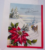 Vtg Parmont Poinsettia Winter Christmas Scene Greeting Card Unused With ... - $5.99