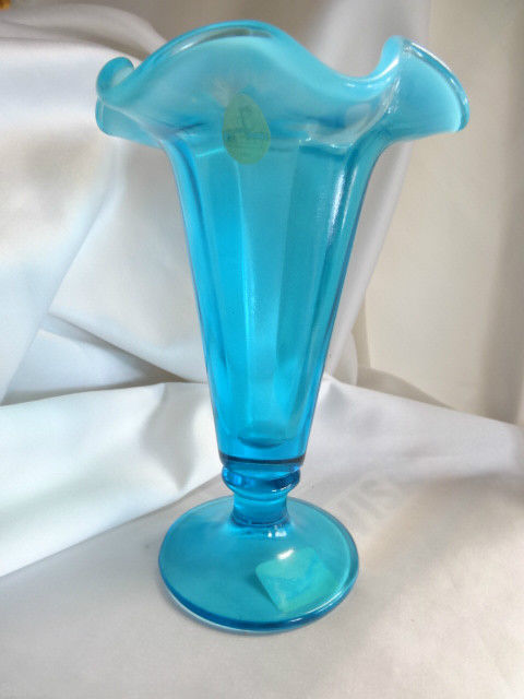 Primary image for Fenton Art Glass USA Blue Lagoon Trumpet Vase New 5983V8