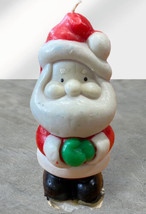 Vintage Christmas Decoration Wax Santa Clause Candle 5.5” Red Hat Green Gloves - £13.31 GBP