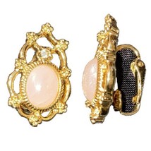 Vintage Avon 24k Gold Plate Pink Love Quartz Swarovski Crystal Clip On Earrings - £176.20 GBP