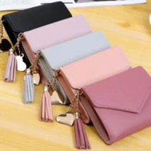 Faux Leather Wallet Tassel &amp; Gold Heart Charm Card Slots Bill Compartmen... - €8,58 EUR