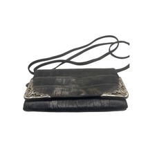 VTG Brighton Convertible Crossbody Clutch Purse Wallet Trifold Black Embossed - $59.39